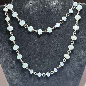 Premier Designs Blue Tone Beaded Silver Tone Chain Necklace 36"